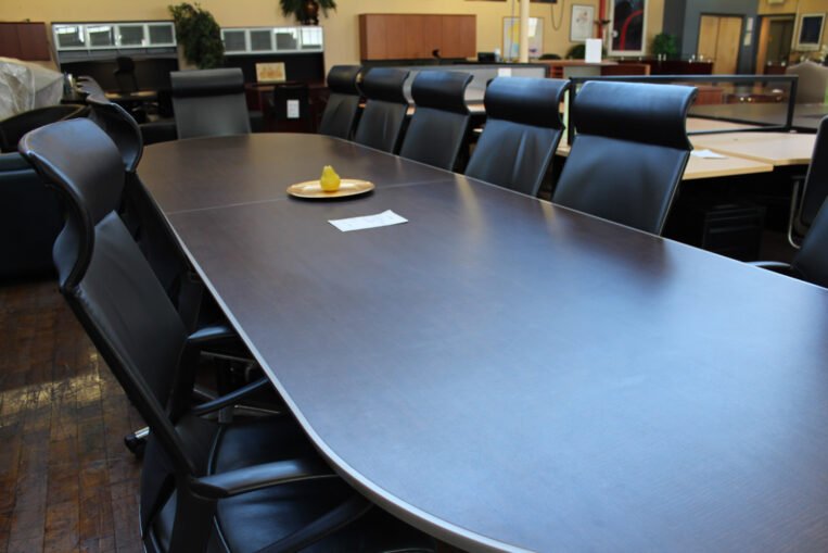 Custom 14' Walnut & Espresso Conference Table (Used)
