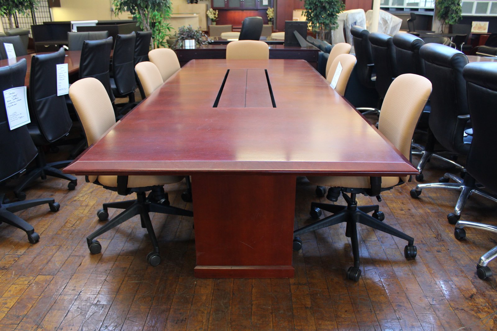 Custom 10′ Dark Cherry Conference Table With Electric Data Forum