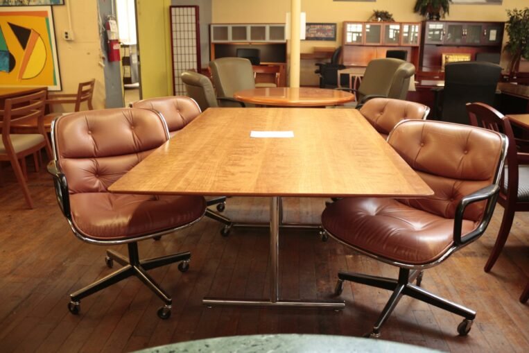 Vintage Knoll Charles Pollock Brown Leather Executive Chairs