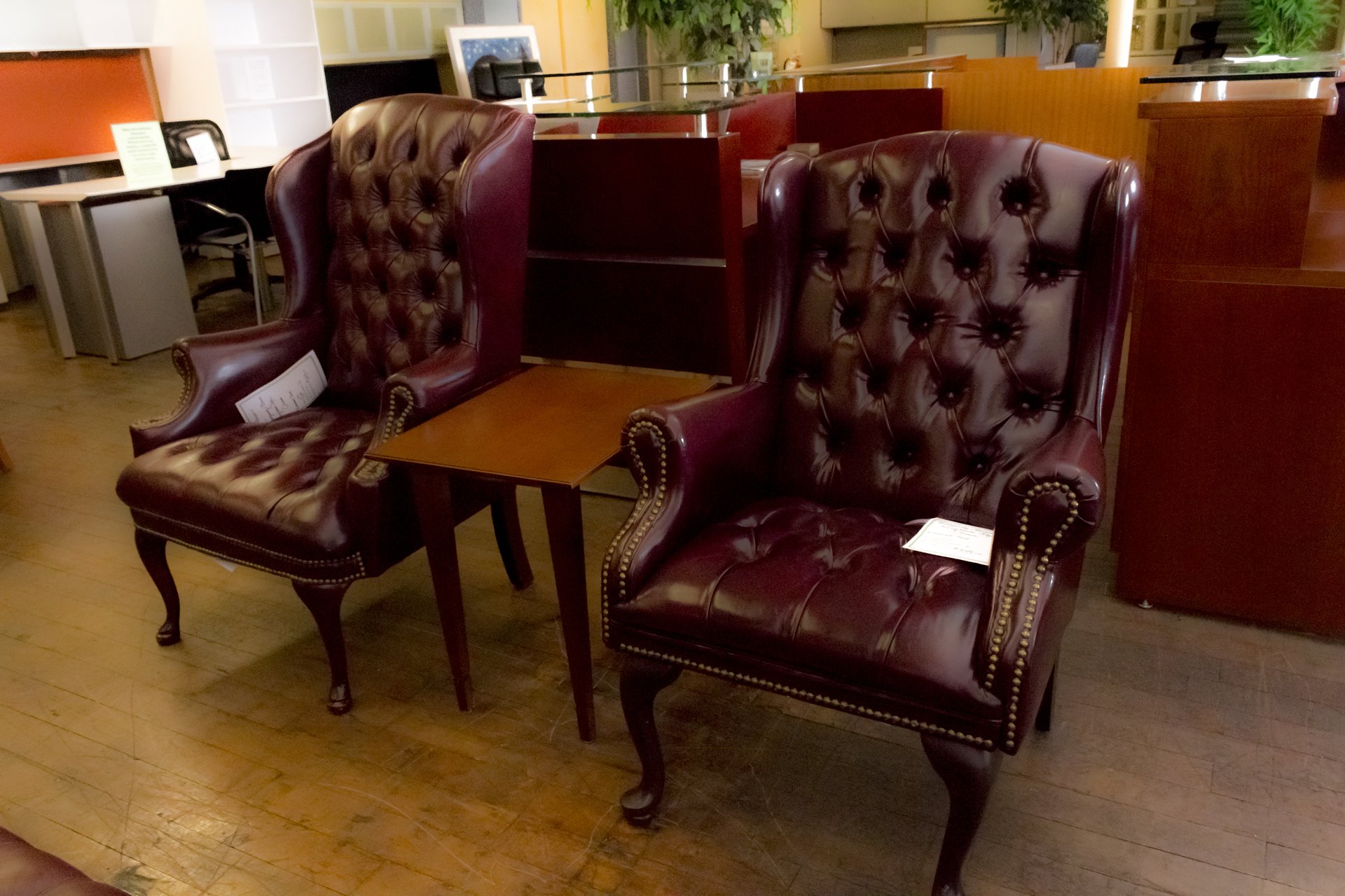 Burgundy Tufted Wingback Chairs