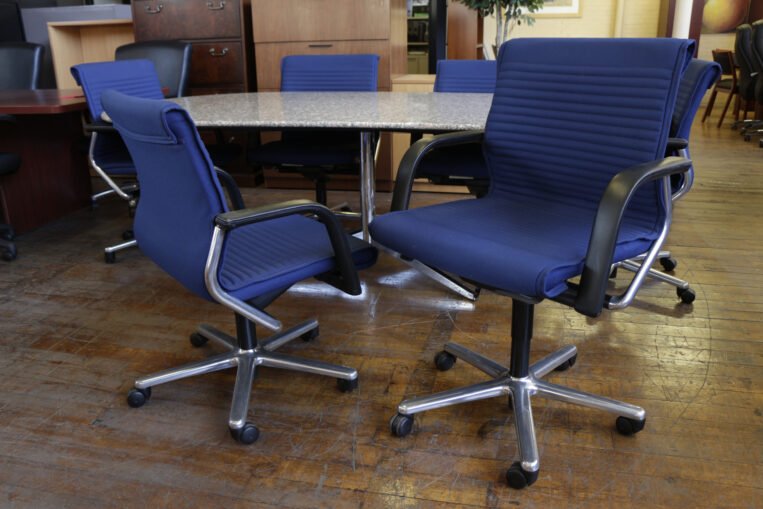 Blue Vecta Conference Chairs With Chrome Frame