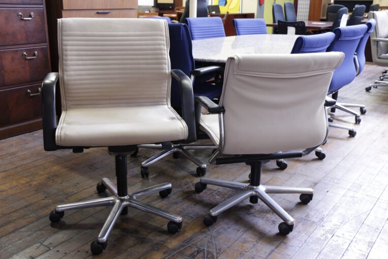 Beige Vecta Conference Chairs With Chrome Frame