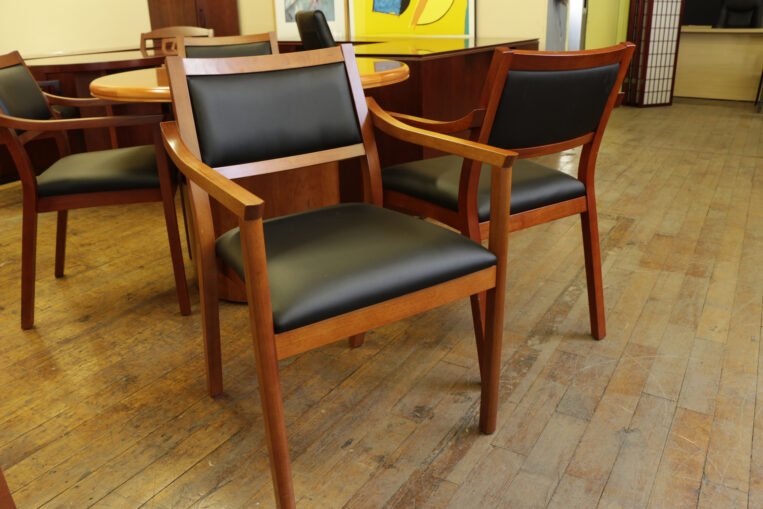 Cherry Frame Side Chairs with Black Leatherette Seat