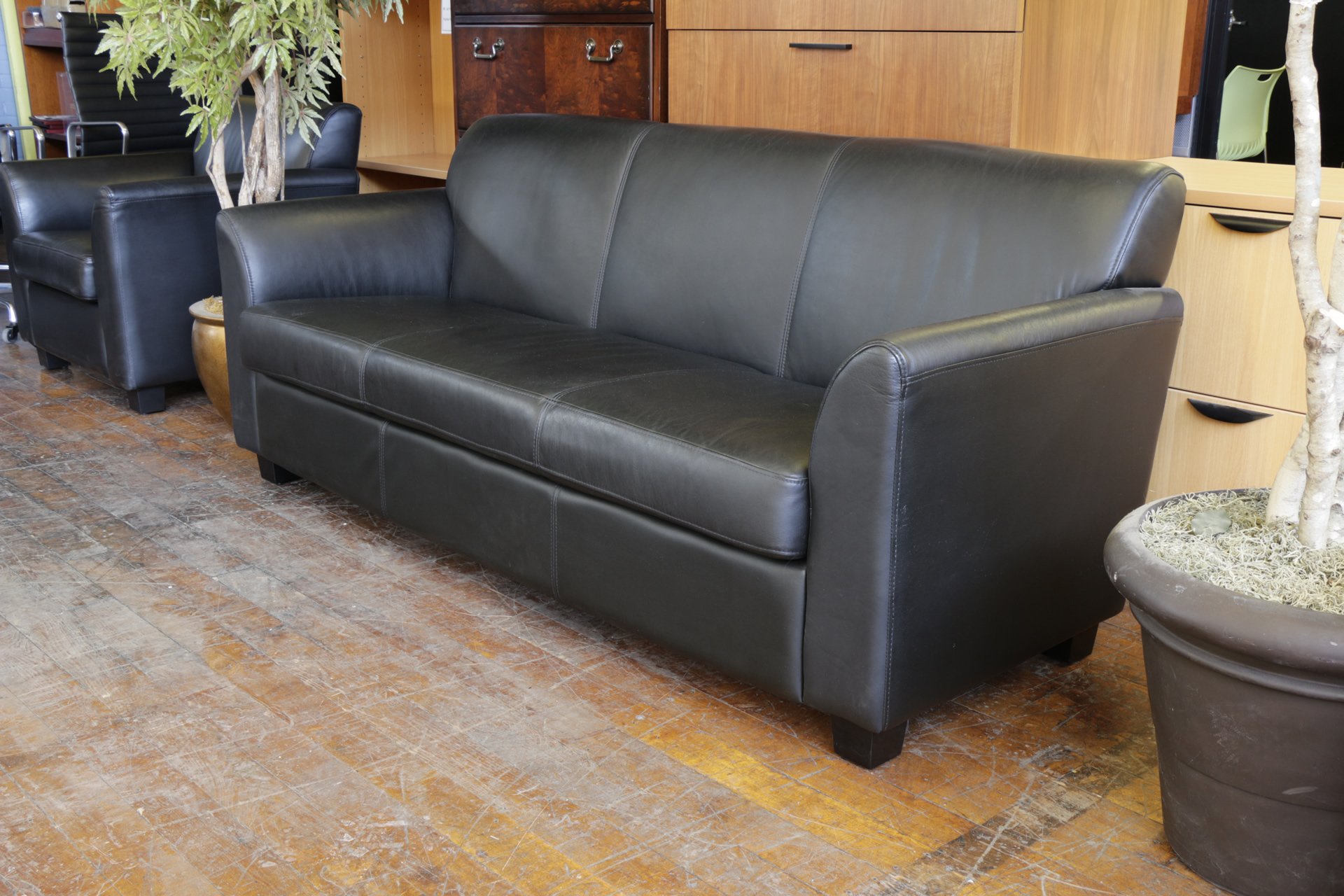 3-Seat Black Leather Sofa