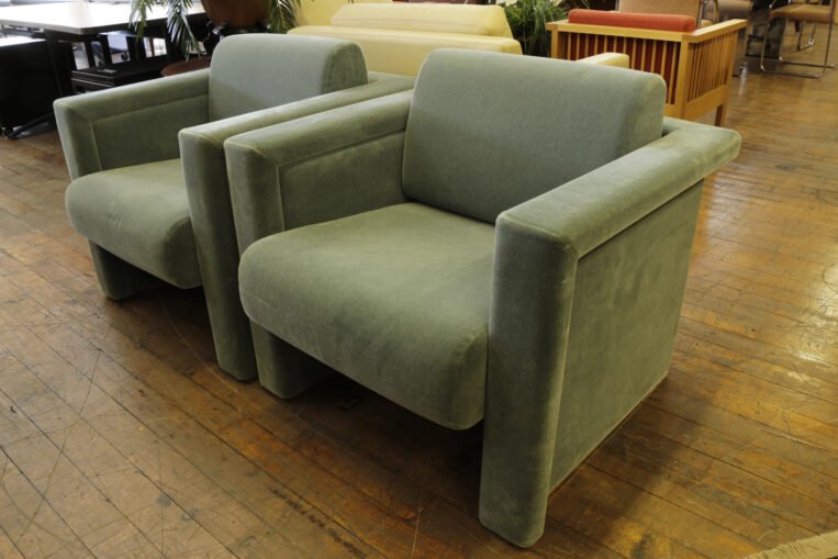 Knoll Cube Ice Blue Velvet Club Chairs