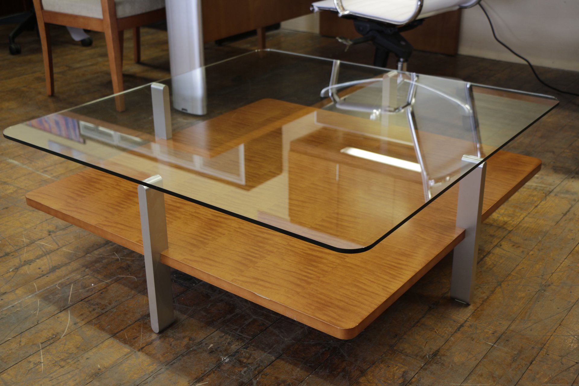 Bernhardt Anigre and Glass Square Coffee Tables