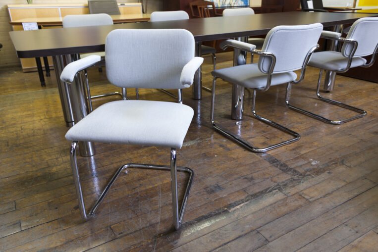 Knoll 'Cesca' Cantilevered Gray & Chrome Frame Side Chairs