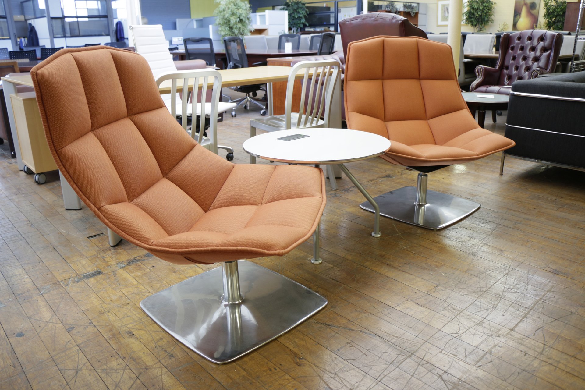 Knoll Jehs and Laub Lounge Chairs with Chrome Pedestal Base
