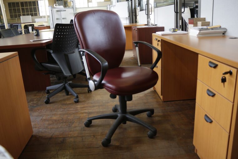 Burgundy Leather Task Chairs - Fully Adjustable