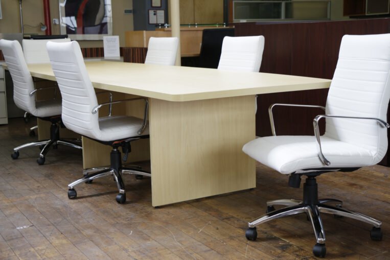 New 12′ Maple Laminate Boat-shaped Conference Table