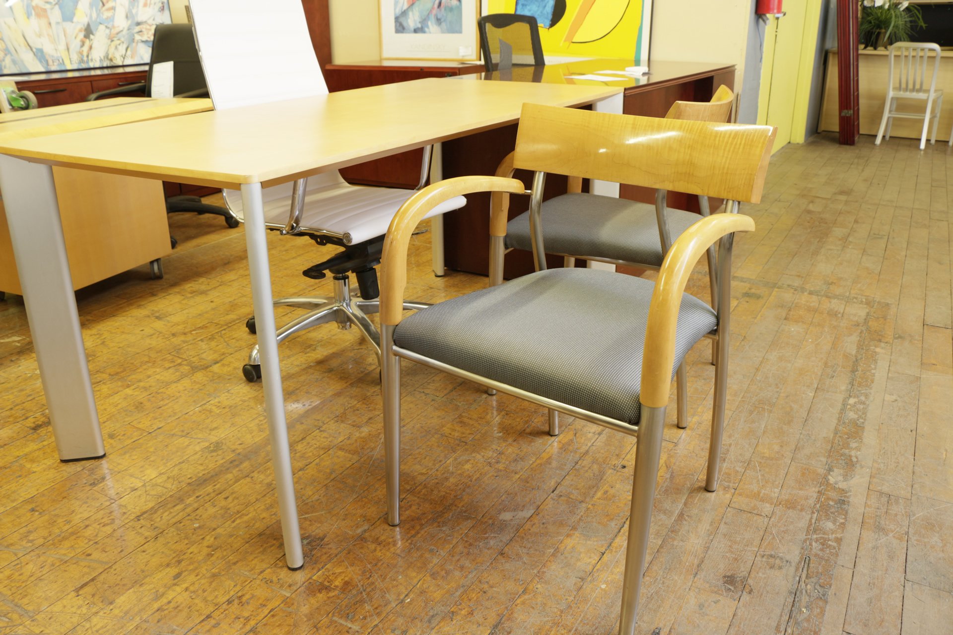Bernhardt Design Studio Anigre and Chrome Frame Side Chairs