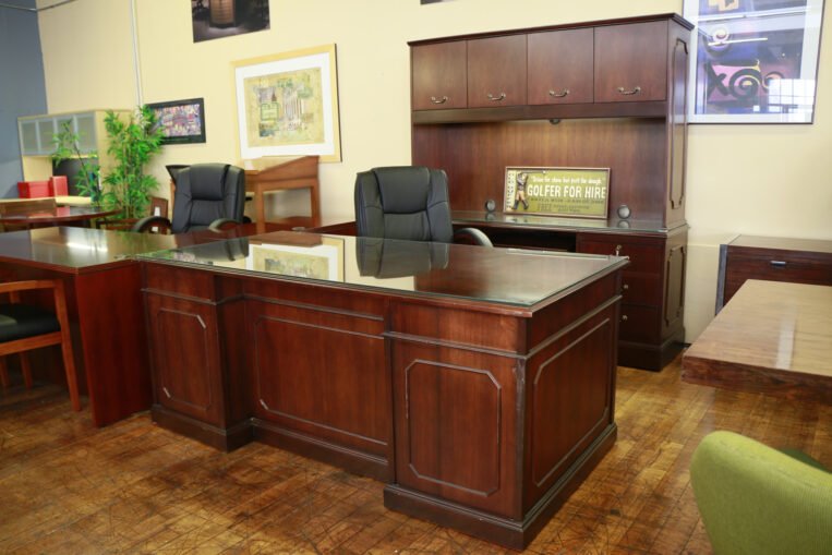 Kimball Walnut Glass Top Executive Suite
