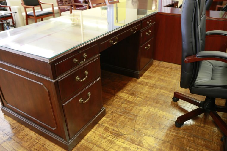 Kimball Walnut Glass Top Executive Suite