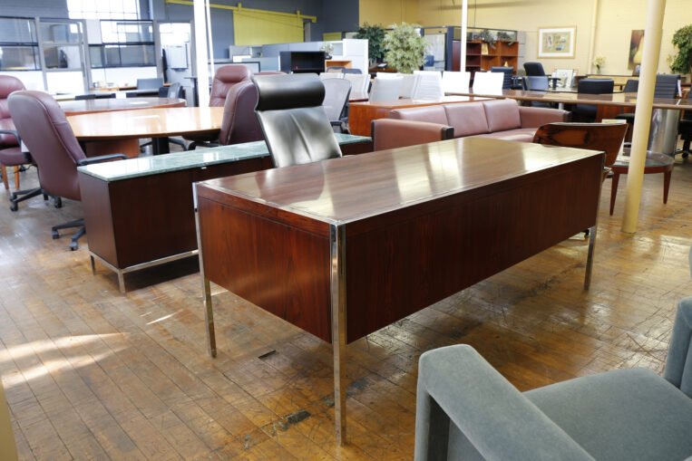Florence Knoll Rosewood Desk & Marble Credenza Set Mid-Century Vintage