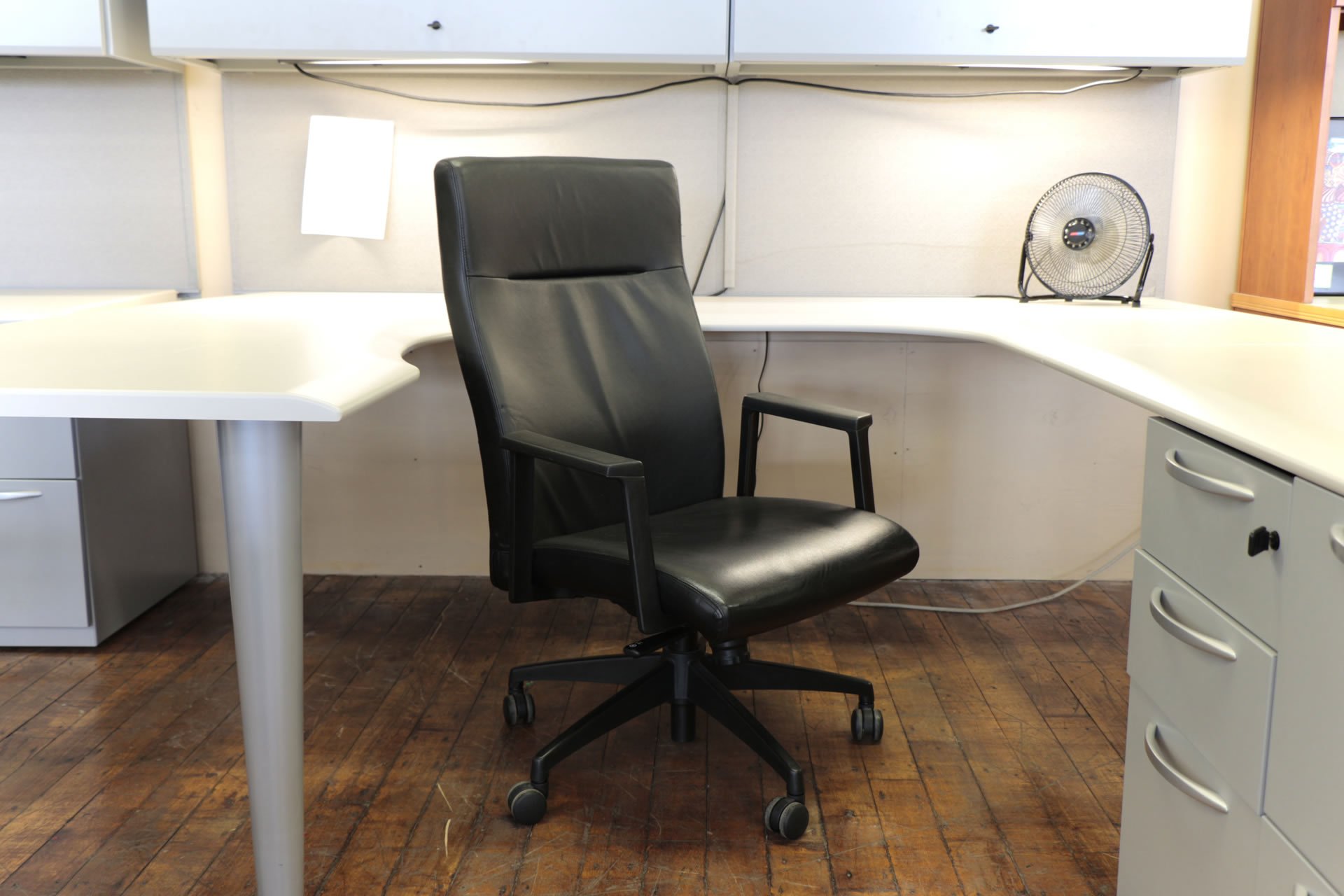 Steelcase Turnstone Black Leather Hi-Back Executive Chairs