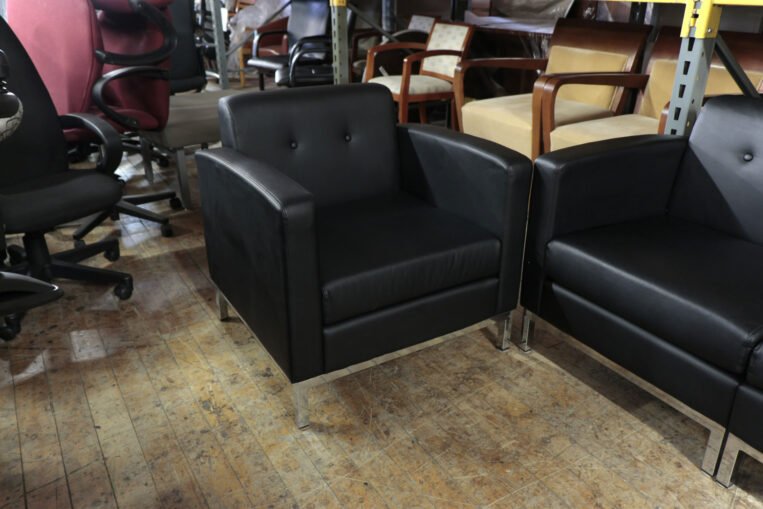 Office Star Wall Street Black & Chrome Faux Leather Arm Chair