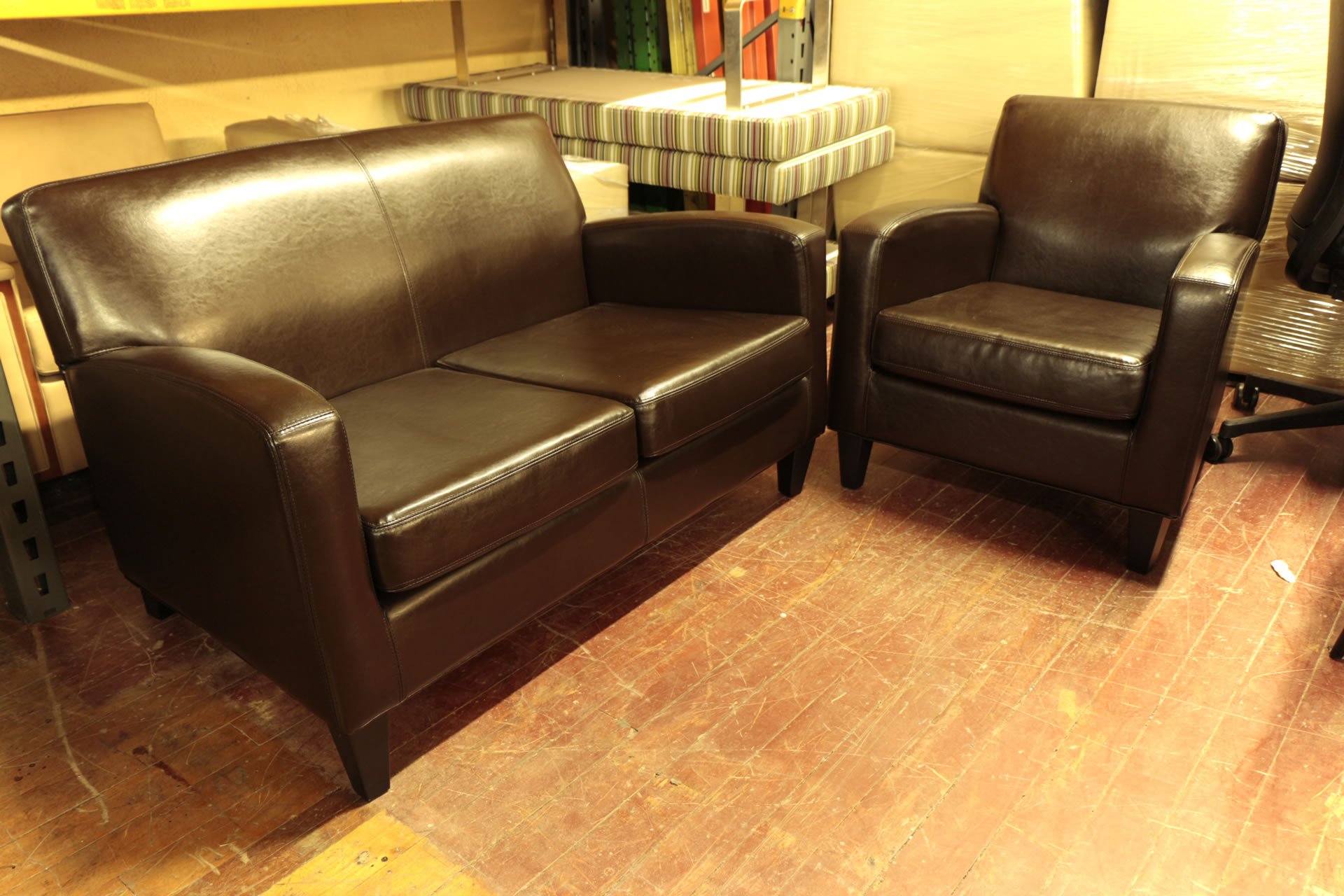 Ikea Brown Leather Sofa & Love Seat Set
