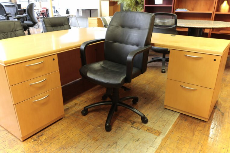 Gunlocke Porter Mid-Back Black Leather Executive Chairs