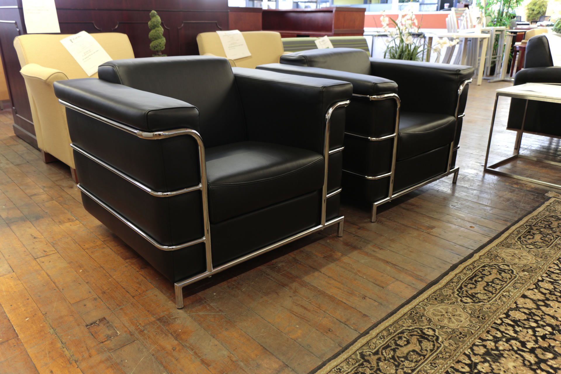 Compel Zia Black Leather & Chrome Arm Chairs