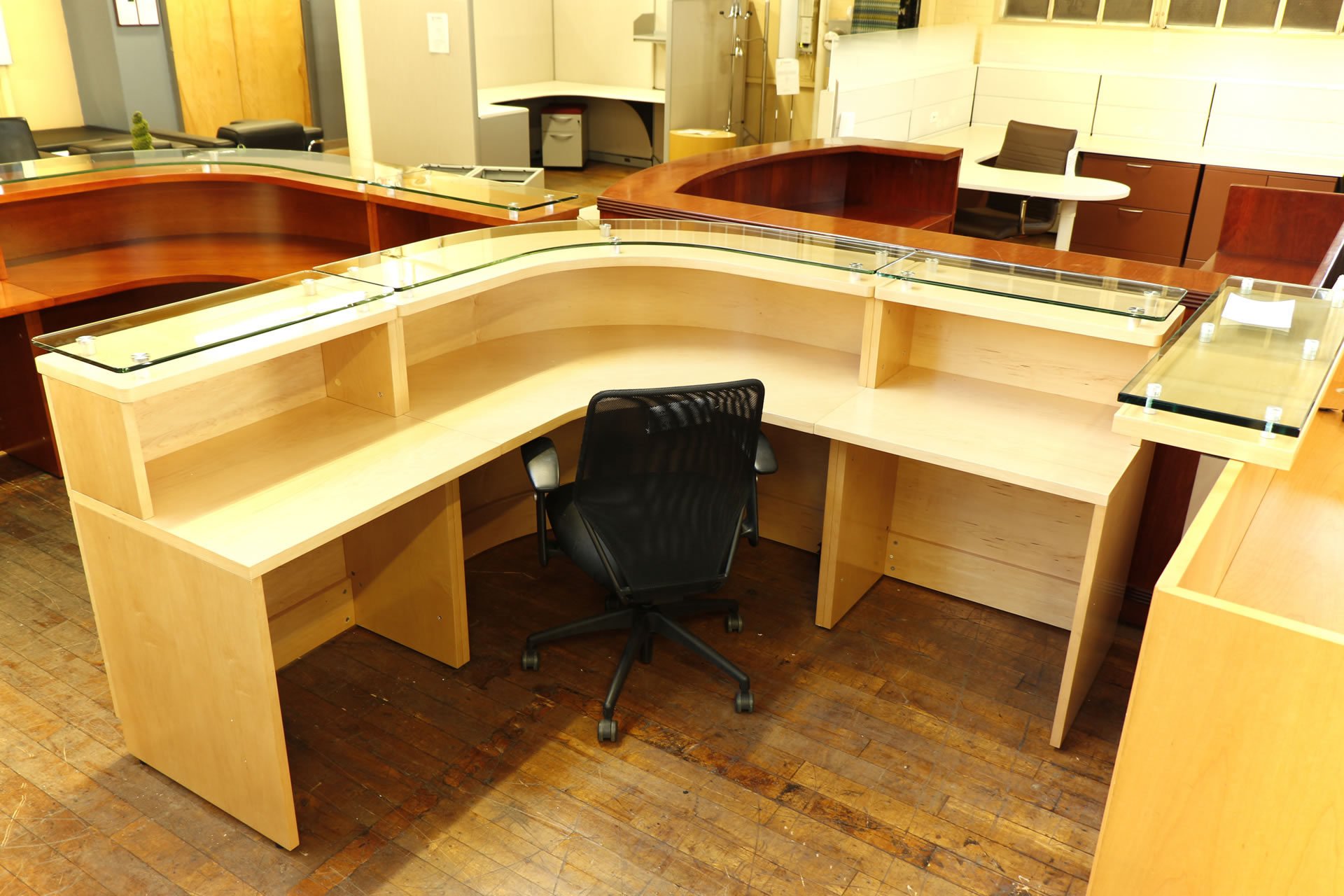 Baldwin Glass Top Maple Reception Desk Peartree Office Furniture
