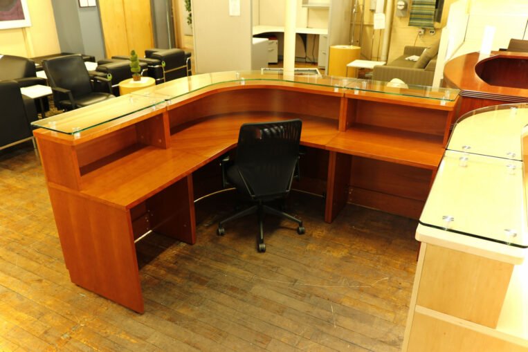 Baldwin Glass Top Amber Cherry Reception Desk