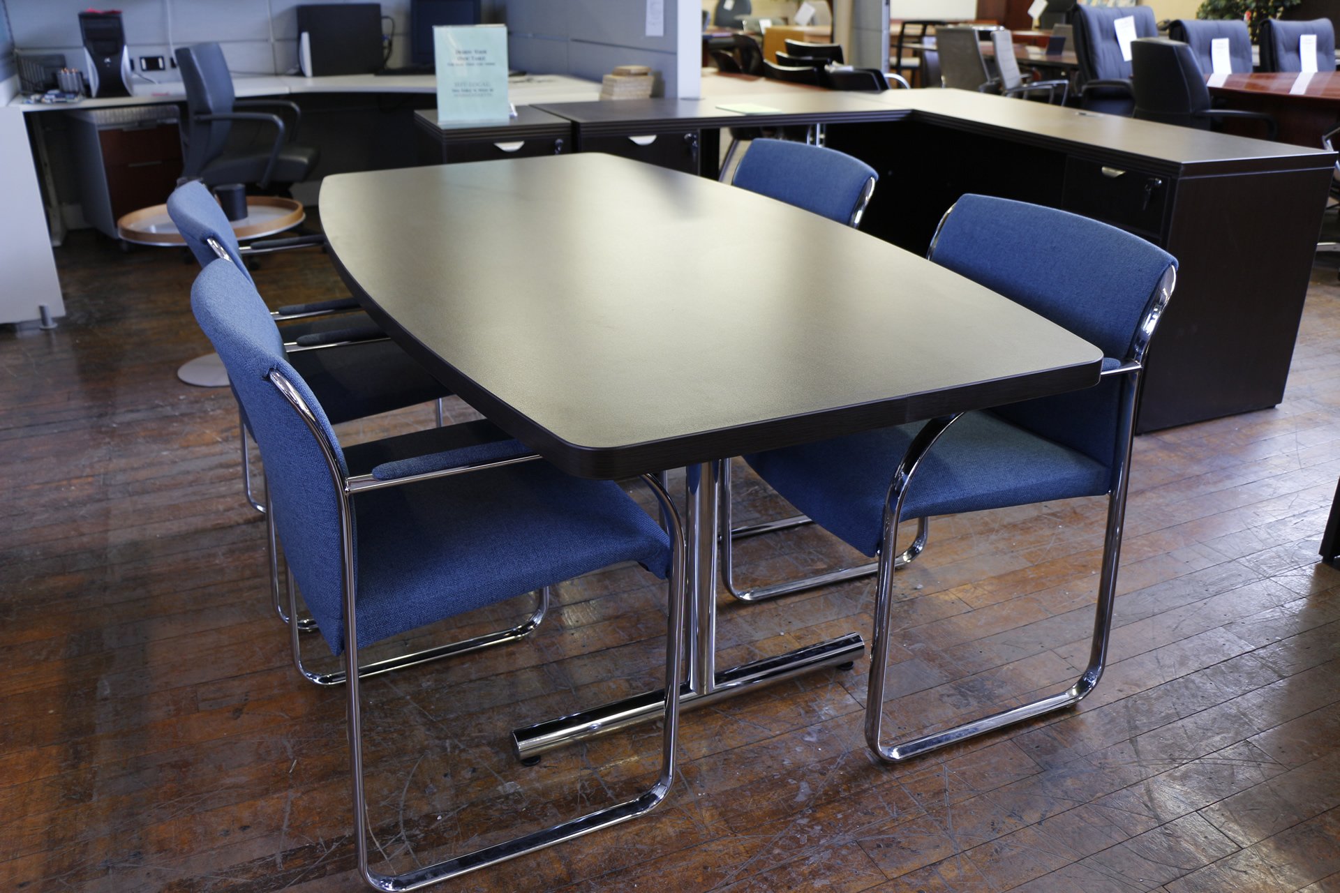 Warren Series 6′ Boat Shaped Espresso Conference Table with Chrome Legs