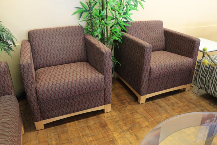 Brayton International Burgundy Club Chairs