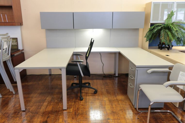 Allsteel U-Shaped Desk with Overhead Storage