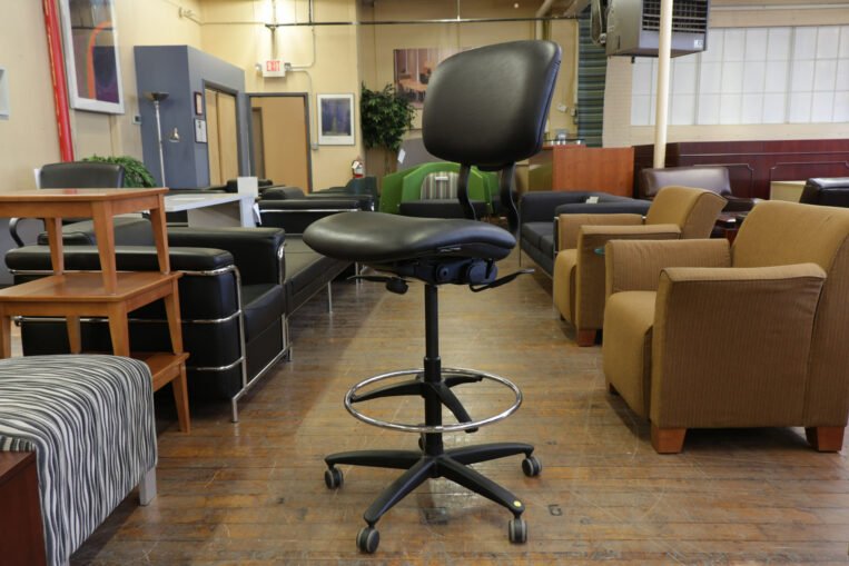 Haworth Improv H.E. Mid-Back Black Leather Stool