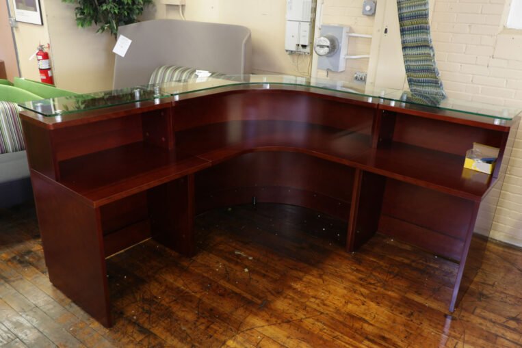 Baldwin Glass Top Dark Cherry Reception Desk