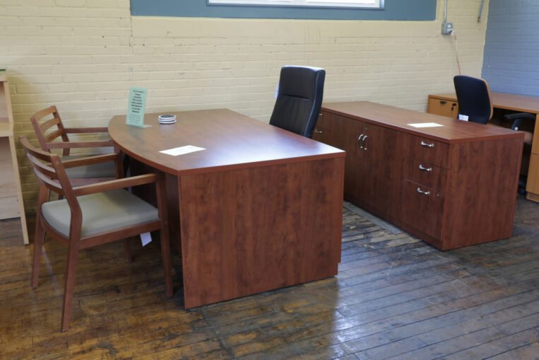 Turnstone Dark Cherry Bowfront Desk & Credenza Set