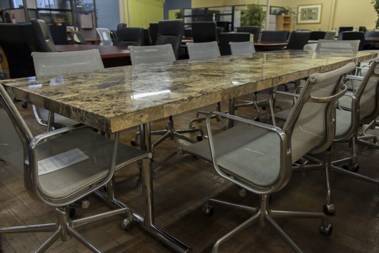 Custom 10' Faux Mica Top Conference Tables with Chrome Base