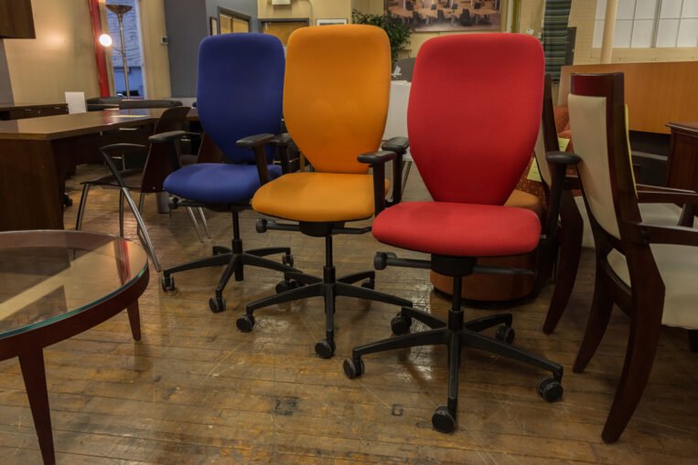 Boss Design Multi-function Task Chairs in Red, Blue, and Orange