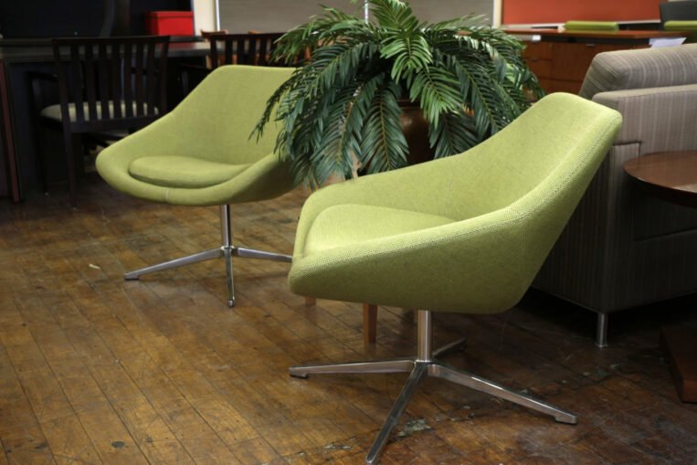 Allermuir ‘Open’ A640 Green Fabric & Chrome Swivel Chairs