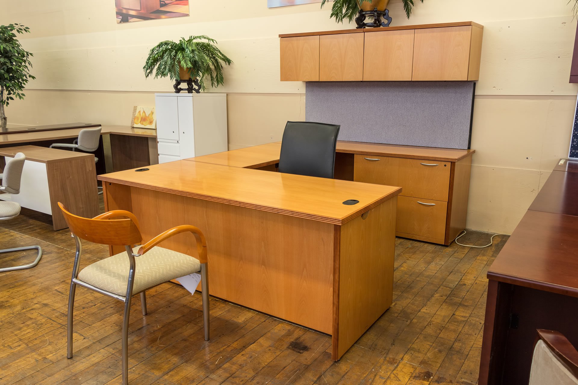 Honey Maple Executive U Shaped Desk Suite Peartree Office Furniture