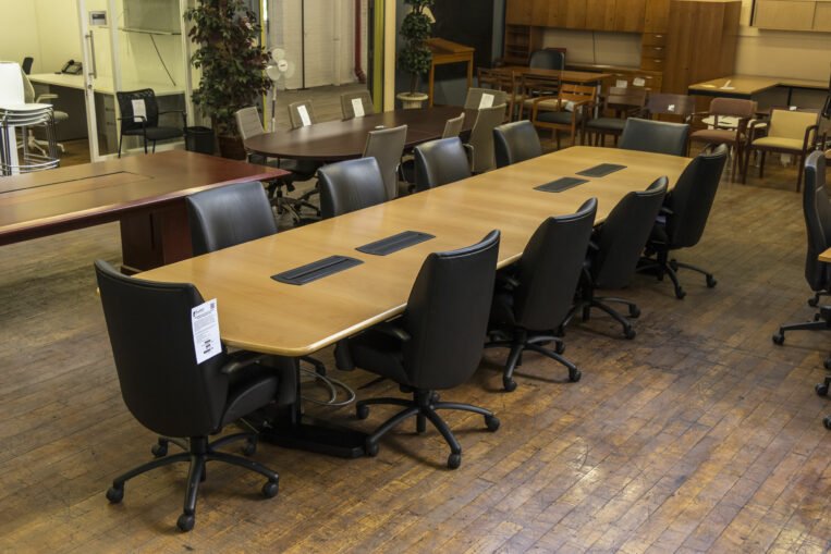 Coalesse E-Table Honey Maple Veneer 16’x4′  Conference Table with Teledata Forums