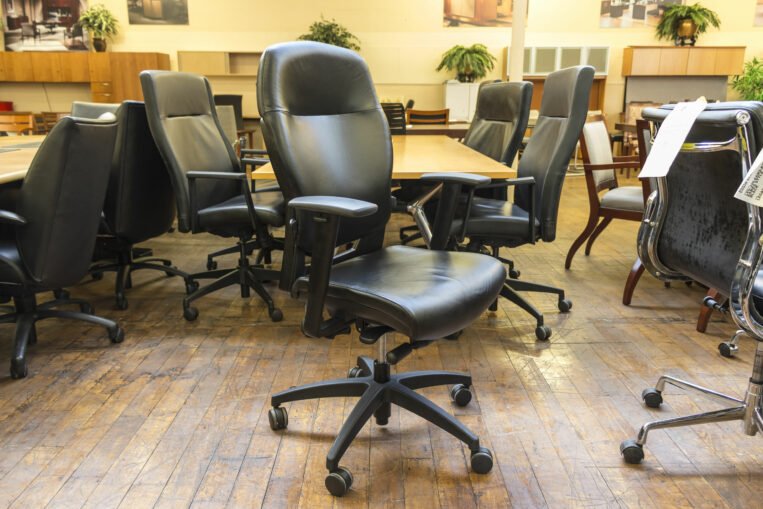Teknion Savera Syncro-Tilt High-Back Black Leather Task Chairs