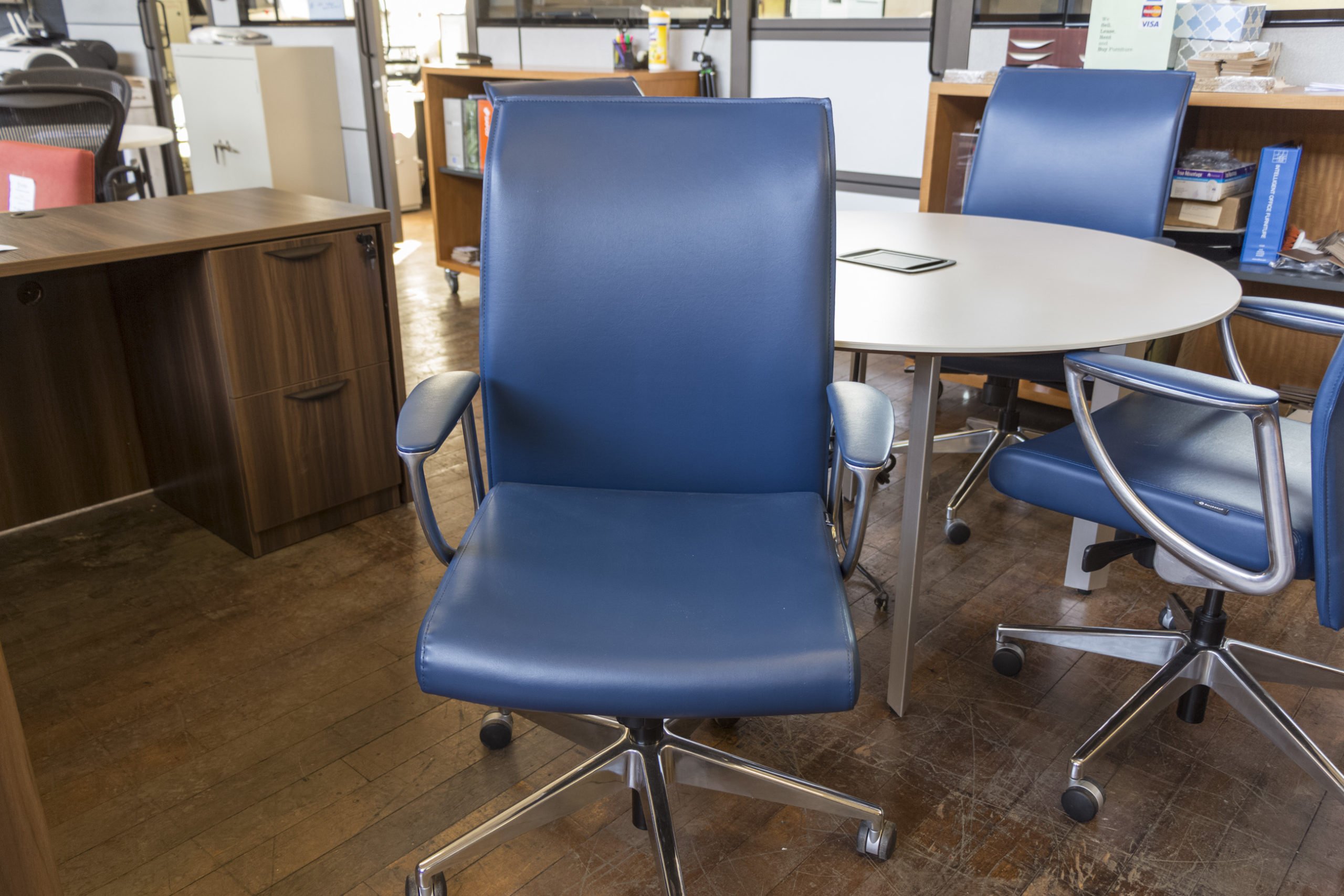 Allseating Zip Instock Midback Blue Leather Conference Chairs