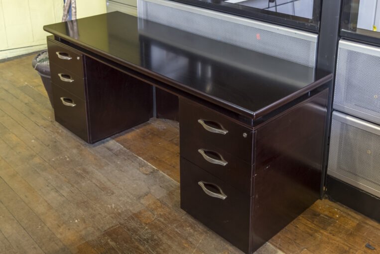 Mesa Contract Espresso Credenza with Dual Pedestal Files