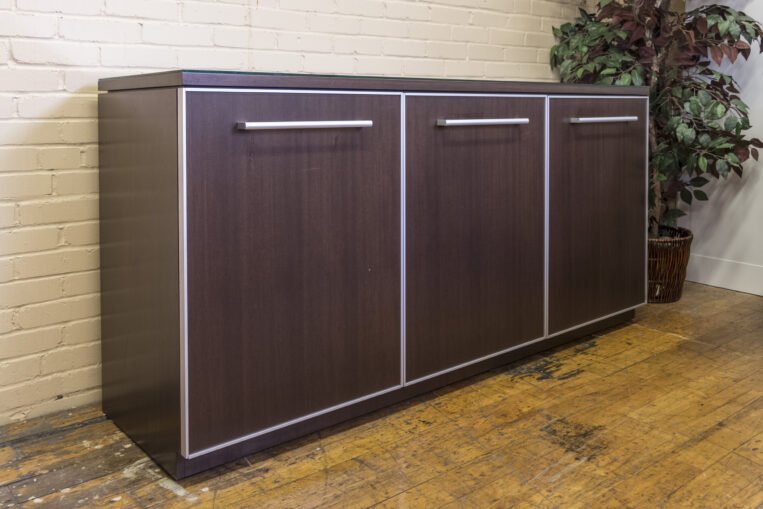 Nienkamper Vox Espresso Buffet Height Credenzas with Glass Tops