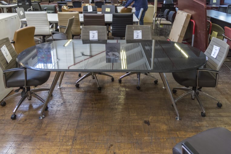 Custom 8′ x 4′ Granite Conference Table with Polished Aluminum Base