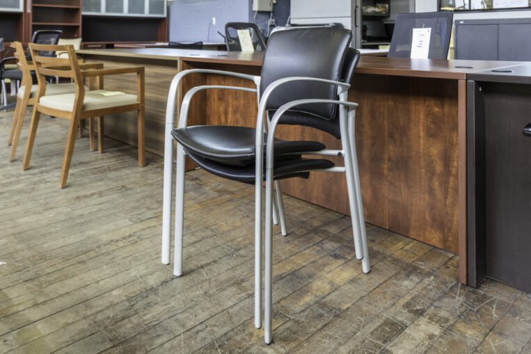 Coalesse Enea Stacking Black Leather Guest Chairs