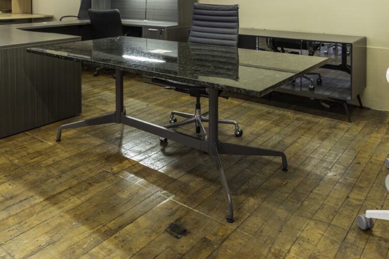 Custom Granite Executive Desk & Credenza Set