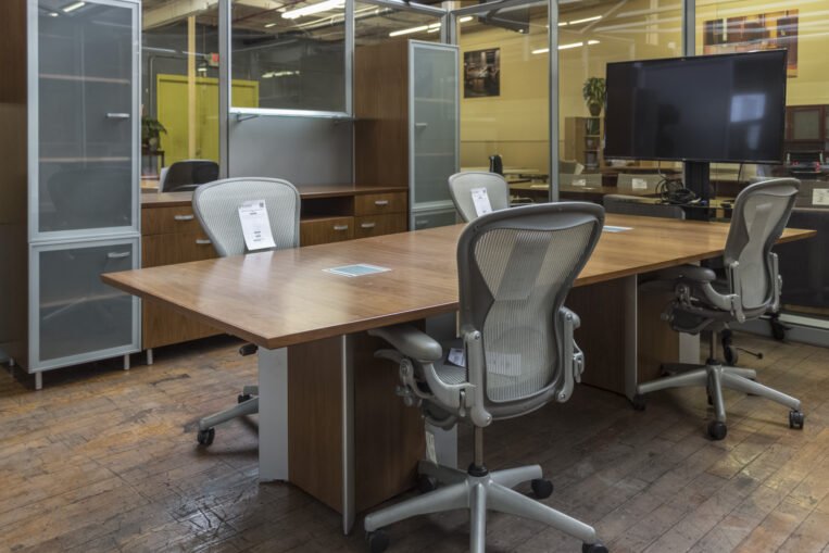 Krug Virtu 10' Wedge-Shaped Video Conference Table & Credenza Set
