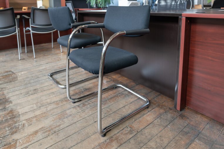 Vitra Visavis Black Cantilevered Stacking Guest Chairs