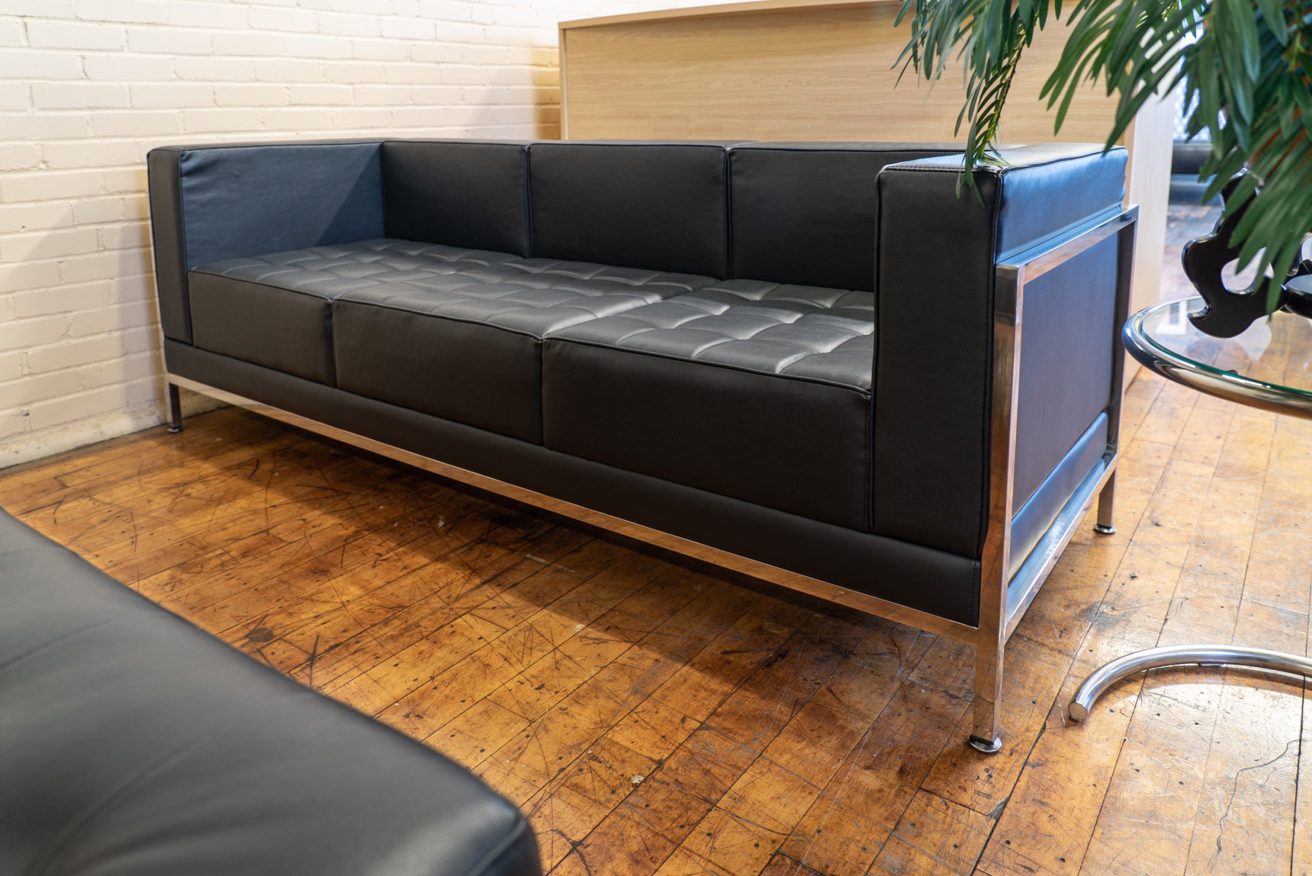 modern leather sofa gray chrome krgs