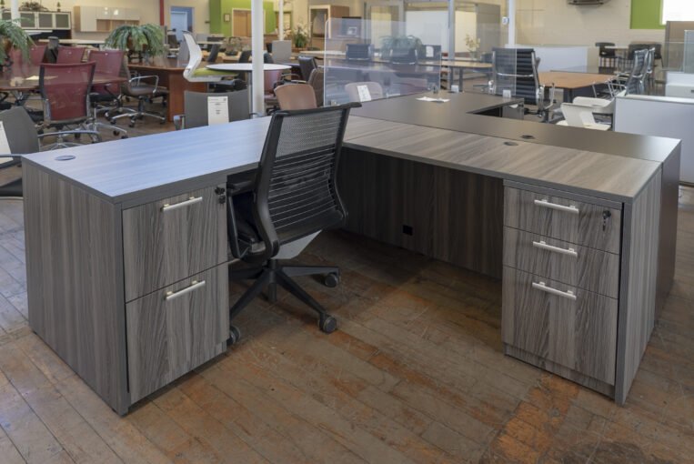 Peartree Warren Series Gray Laminate L-Shaped Desk